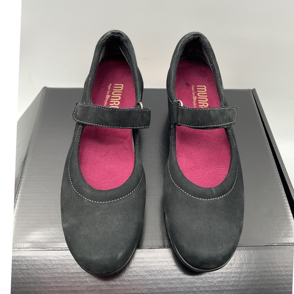 Munro American Abby Black Nubuck Mary Jane Wedge Pumps 7.5 SS M731186 USA